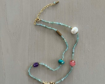 delicate green apatite and gemstone necklace / adjustable