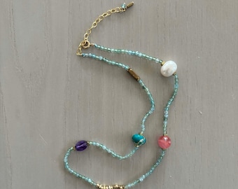 delicate green apatite and gemstone necklace / adjustable