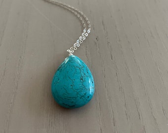 magnasite blue teardrop pendant / sterling silver or gold filled