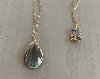 rainbow mother of pearl teardrop pendant / sterling silver or gold filled