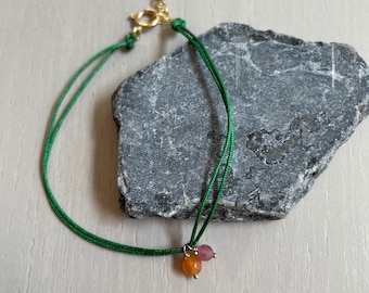 emerald green cord and gemstone bracelet / gold or silver