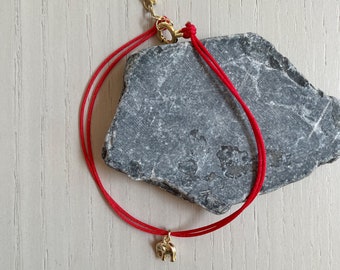 red elephant charm cord bracelet / gold or silver