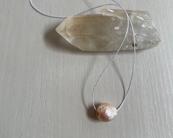 large pink freshwater pearl on lilac cord necklace / sterling silver or gold filled