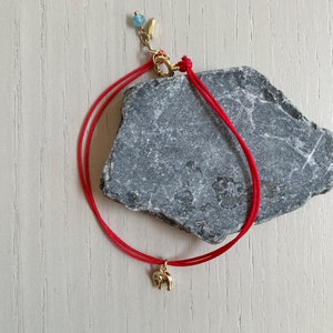 red elephant charm cord bracelet / gold or silver