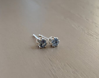 2mm aquamarine stud earrings / sterling silver, hypoallergenic