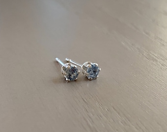 2mm aquamarine stud earrings / sterling silver, hypoallergenic