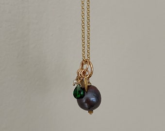 charcoal pearl and charms pendant