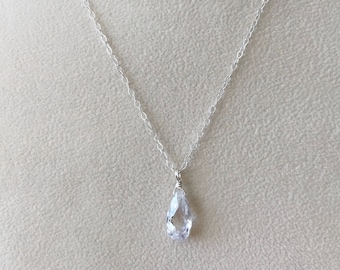 cubic zirconia teardrop pendant / sterling silver or gold filled