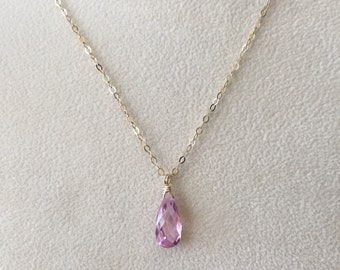 pink teardrop pendant / sterling silver or gold filled