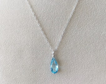 aquamarine teardrop pendant / sterling silver or gold filled