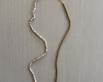 tiny brass and pink freshwater pearl necklace / adjustable