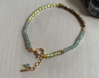 delicate green mix gemstone bracelet / adjustable