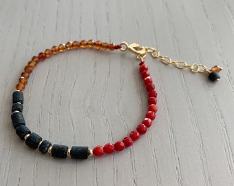 coral, garnet, and black jade bracelet / adjustable