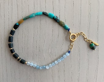 delicate black and blue gemstone bracelet / adjustable