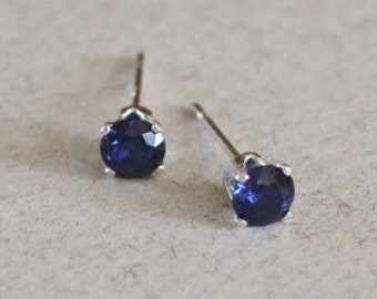 4mm sapphire stud earrings / sterling silver, hypoallergenic