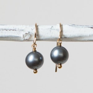 11-12mm Black Shell Pearl Earrings Silver Hook Ear Drop Cultured Party Dangle