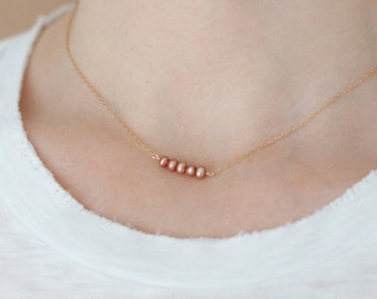 bronze pearl bar necklace / sterling silver or gold filled