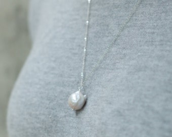 long simple freshwater pearl pendant / sterling silver or gold filled