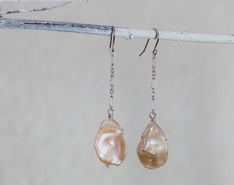 peach keishi pearl earrings / freshwater pearls