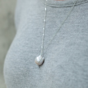long simple freshwater pearl pendant / sterling silver or gold filled