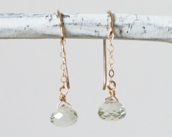 green amethyst teardrop earrings / sterling silver or gold filled