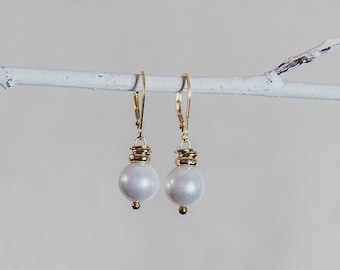 pearl earrings with rings / gold filled / dangle earrings, drop earrings