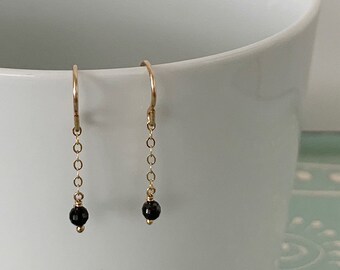 delicate black gemstone earrings / sterling silver or gold filled
