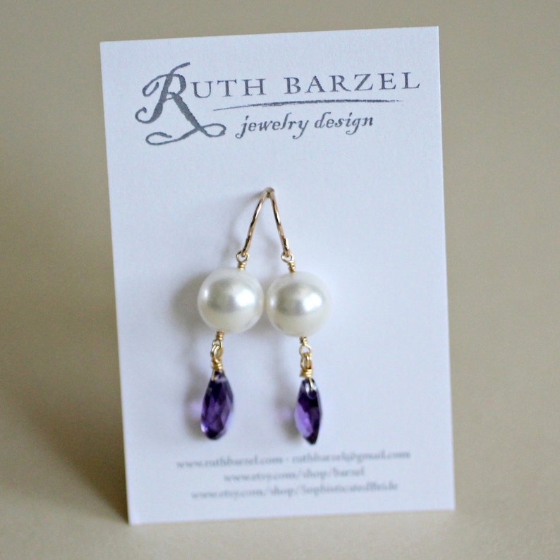 Amethyst Earrings-Amethyst Pearl Earrings-Purple Earrings-Purple and White-Amethyst Dangle Earrings-Amethyst Drop Earrings-Gift for Her-