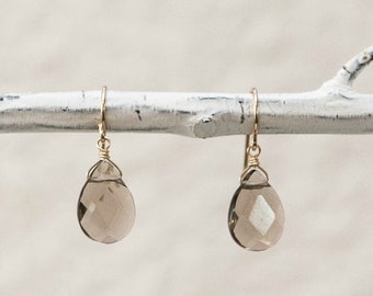 smoky quartz teardrop earrings (light) / sterling silver or gold filled