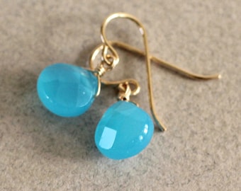 bright blue quartz teardrop earrings / sterling silver or gold filled