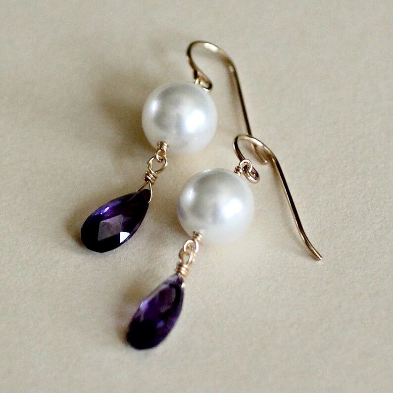 Amethyst Earrings-Amethyst Pearl Earrings-Purple Earrings-Purple and White-Amethyst Dangle Earrings-Amethyst Drop Earrings-Gift for Her-