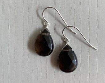 smoky quartz teardrop earrings / sterling silver or gold filled