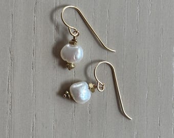 freshwater pearl earrings with brass accents and gold filled earwires