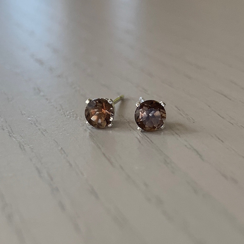 4mm smoky quartz stud earrings / sterling silver, hypoallergenic image 1
