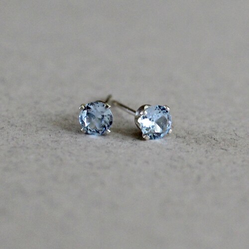 Aquamarine Stud Earrings in Solid Sterling Silver Etsy