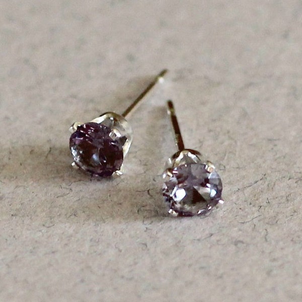 4mm alexandrite stud earrings / sterling silver, hypoallergenic