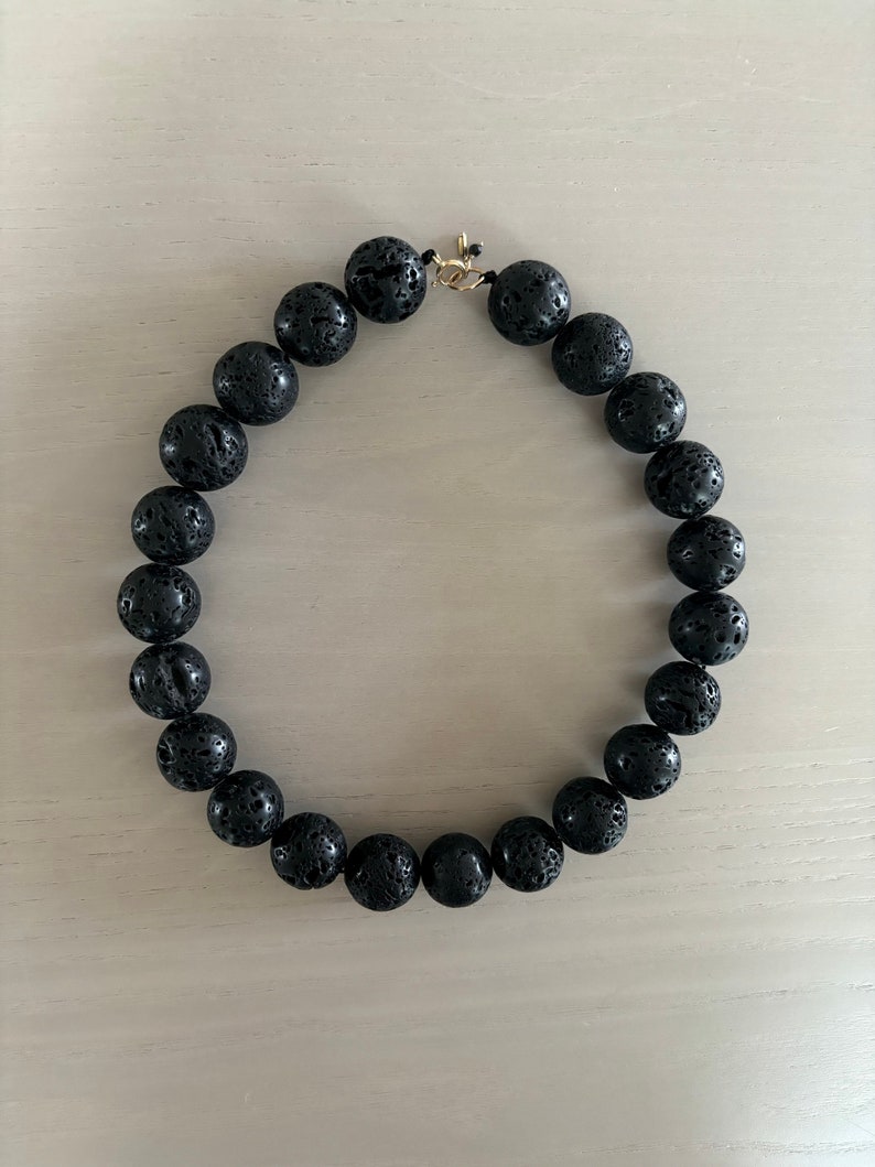 XL black lava stone necklace / 20mm image 2