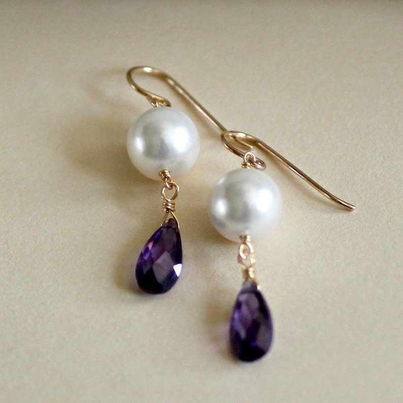 Amethyst Earrings-Amethyst Pearl Earrings-Purple Earrings-Purple and White-Amethyst Dangle Earrings-Amethyst Drop Earrings-Gift for Her-