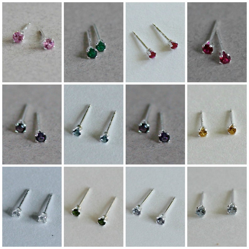 2mm Stud Earring Set-Stud Earring-Stud-Tiny Stud Earring-Tiny Stud Set-Birthstone Stud-Gemstone Stud-Small Stud-Gifts Under 20-Ruth Barzel image 1