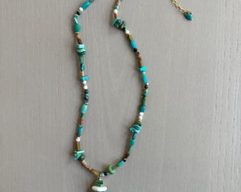 turquoise and mixed stones necklace / adjustable