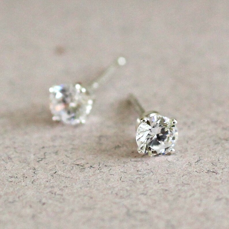 cubic zirconia stud earring set / 2mm, 3mm, 4mm / sterling silver, hypoallergenic image 2