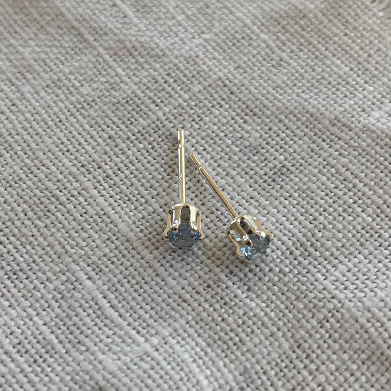 3mm blue zircon stud earrings / sterling silver, nickel free image 2