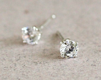 4mm cubic zirconia stud earrings / sterling silver, hypoallergenic