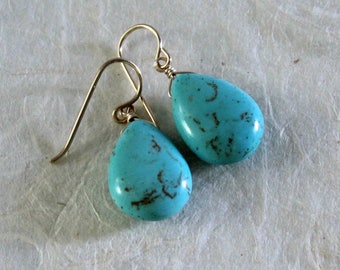 magnasite / turquoise drop earrings / sterling silver or gold filled