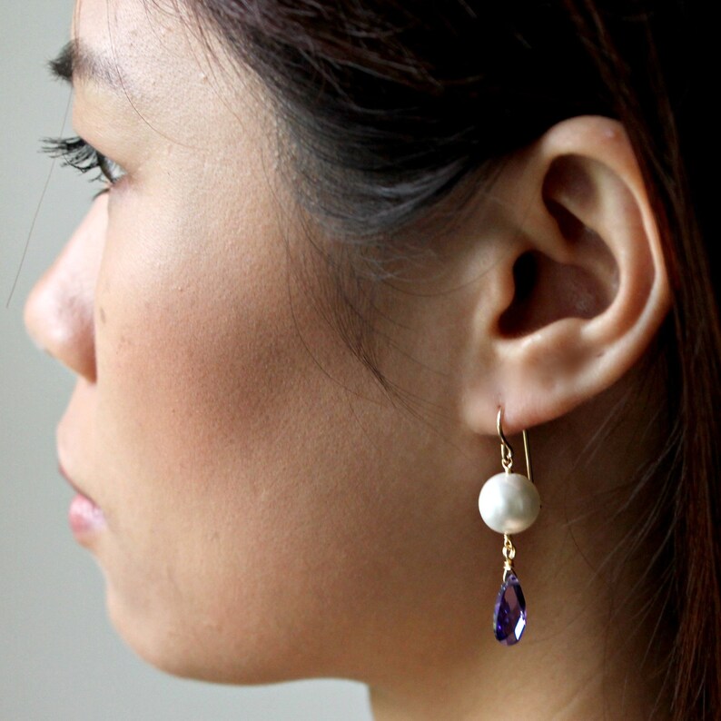 Amethyst Earrings-Amethyst Pearl Earrings-Purple Earrings-Purple and White-Amethyst Dangle Earrings-Amethyst Drop Earrings-Gift for Her-