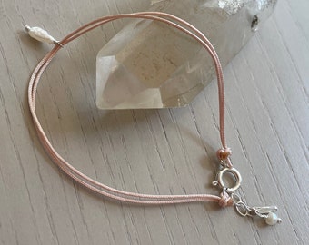 delicate pearl cord bracelet / sterling silver or gold filled