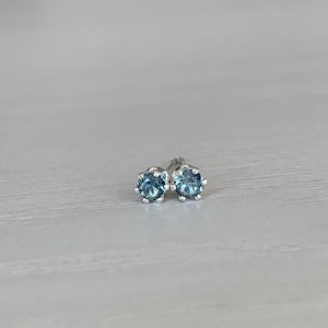 3mm blue zircon stud earrings / sterling silver, nickel free image 3