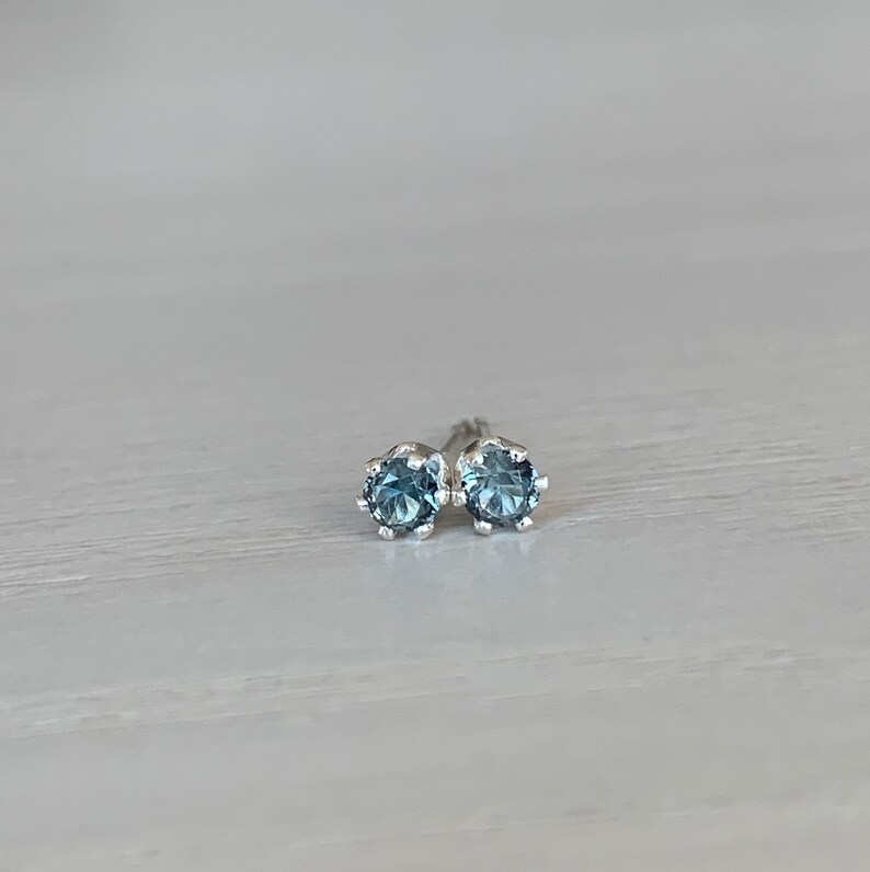 3mm blue zircon stud earrings / sterling silver, nickel free image 3