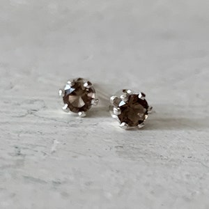 3mm smoky quartz stud earrings / sterling silver/ hypoallergenic