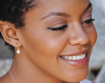 small white shell pearl earrings / sterling silver or gold filled